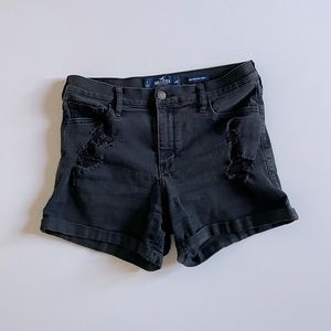 Hollister black embroidered high rise midi shorts